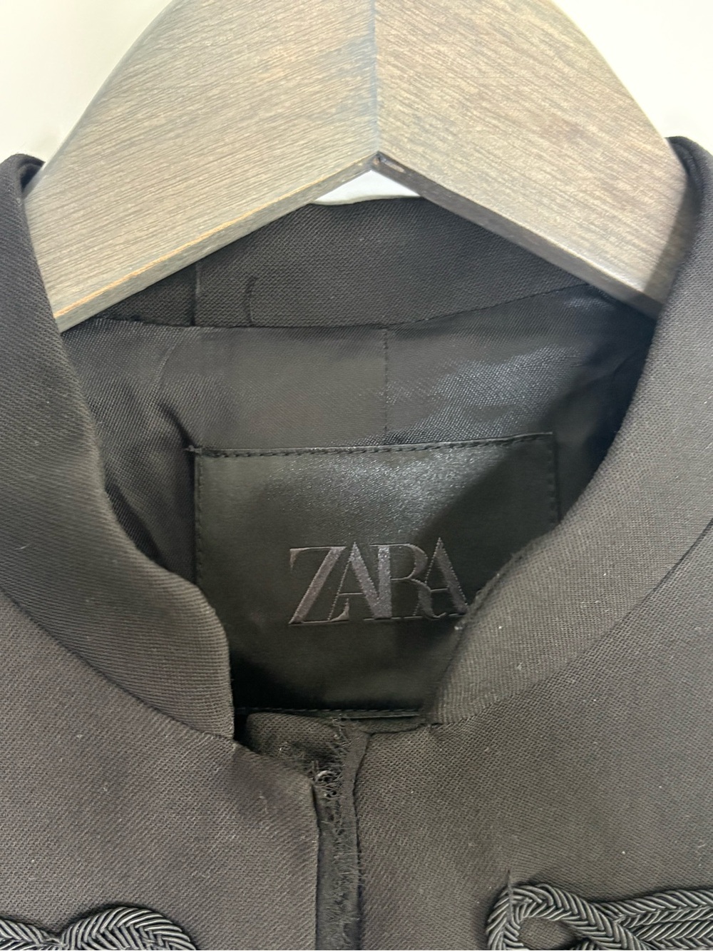 Zara Black Wool Blend Fitted Frog Clasp Blazer Military Jacket Crop Coat - Picture 9 of 12